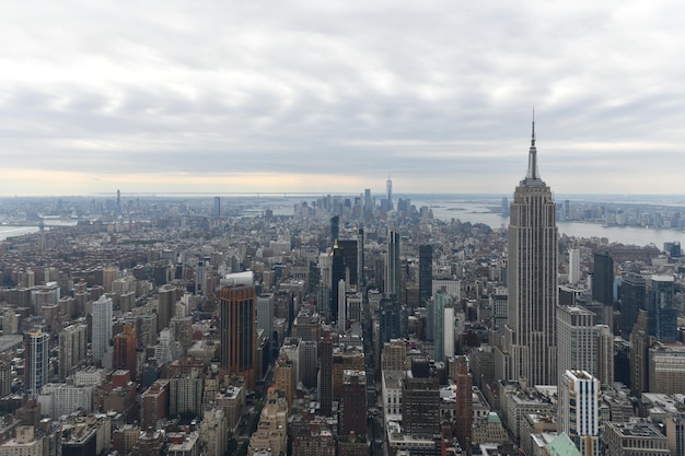 Aerial view of the New York City skyline from Midtown Manhattan