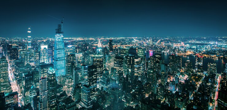 Premium Photo | Aerial view of new york manhattan at night