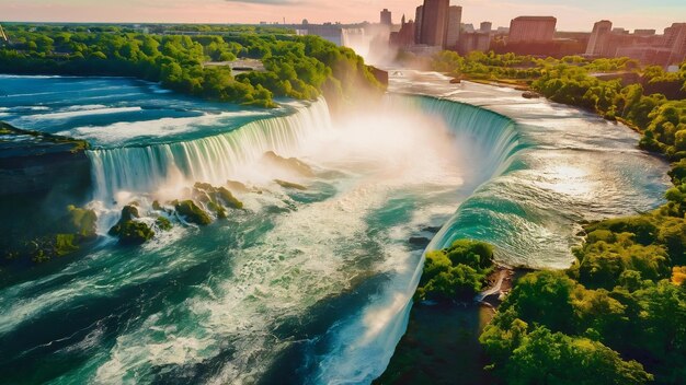 Aerial view of niagara waterfall in the summer