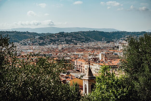 Aerial view of Nice city France Aerial view of the rooftops of the old town of Vieux Nice France