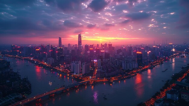 Aerial View of Night Cityscape