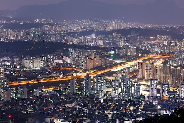 ソウル韓国の夜の空撮