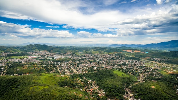 Aerial view of Nova Iguacu mountain city.