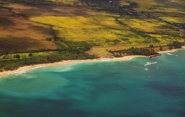 Aerial view o coast of maui hawaii