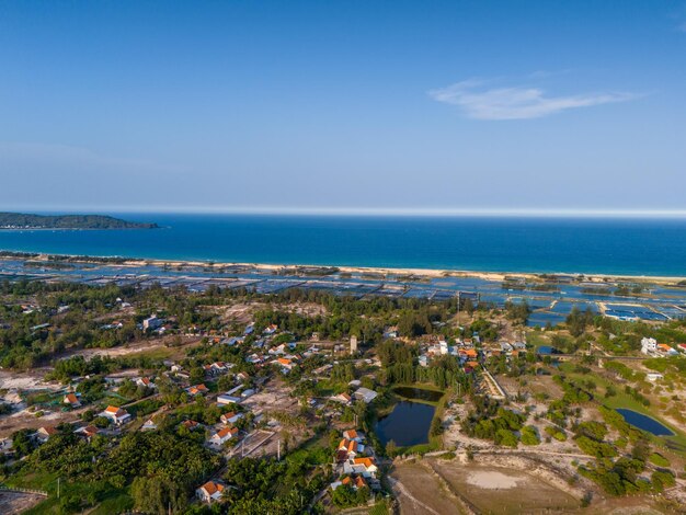 Aerial view of O Loan lagoon in sunset Phu Yen province Vietnam