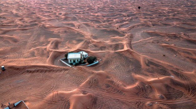 Aerial view of an oasis in a desert in UAE