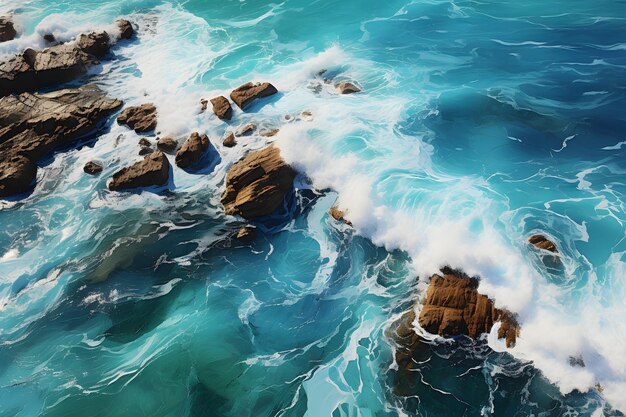 Aerial view of the ocean rocky shore