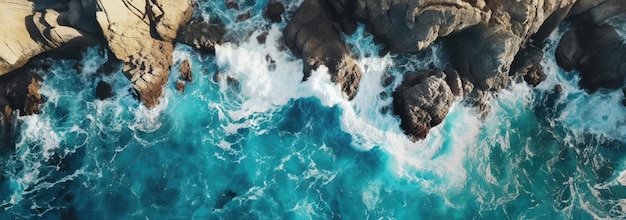 Aerial view of the ocean rocky shore