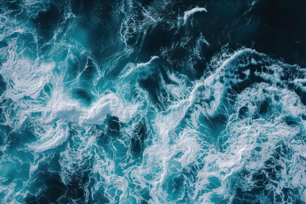 Aerial view to ocean waves blue water background dramatic colors photo