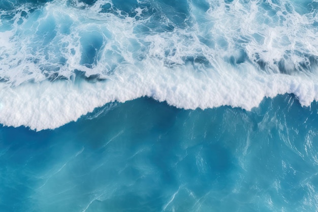 Aerial view to ocean waves blue water background