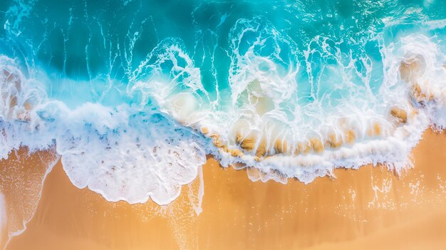 海の波が砂浜に打つ空から見た写真