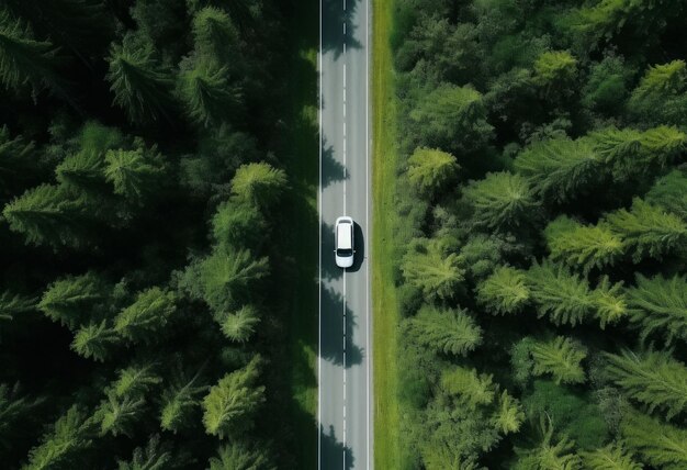 写真 森の道の道路の空中写真