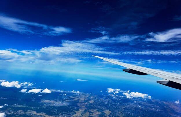 写真 空を飛ぶ飛行機の空中写真