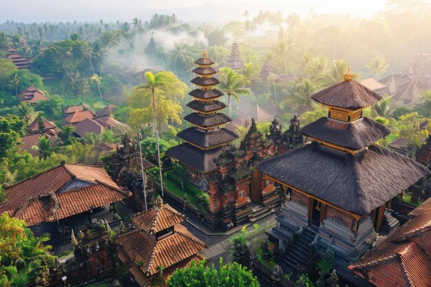 写真 美しいヒンドゥー教寺院の空中景色