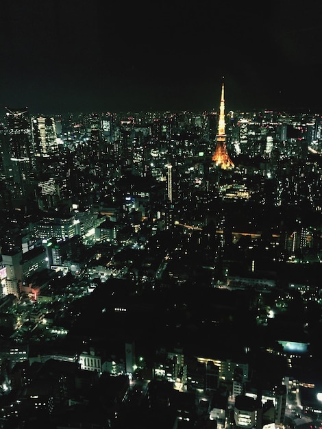 Фото Воздушный вид города ночью