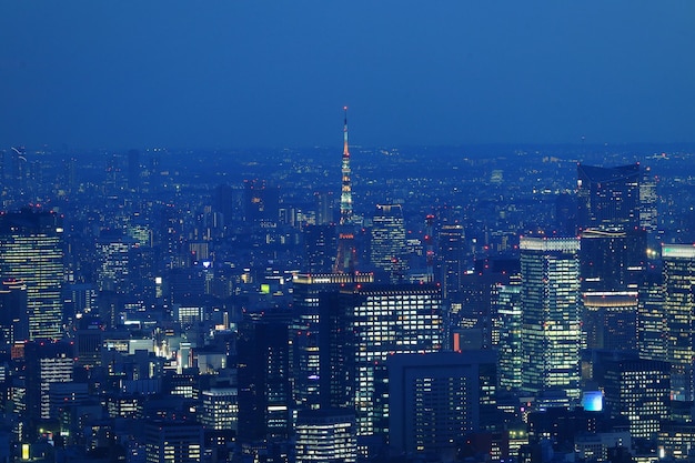 写真 夜に照らされた街の空中景色