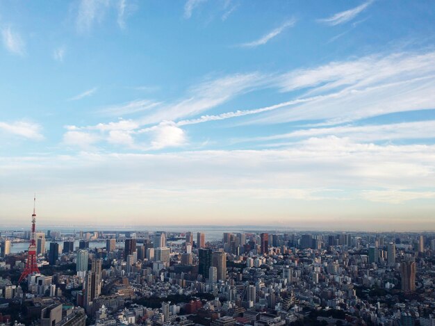 写真 空から見た街景と空