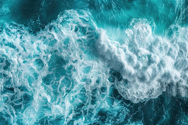 Фото Взгляд с воздуха на бирюзовую океанскую воду с брызгами и пенью