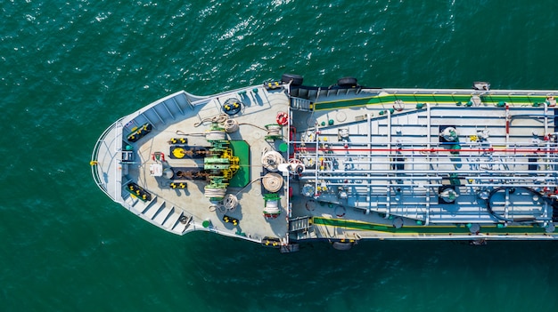 Aerial view oil / chemical tanker in open sea