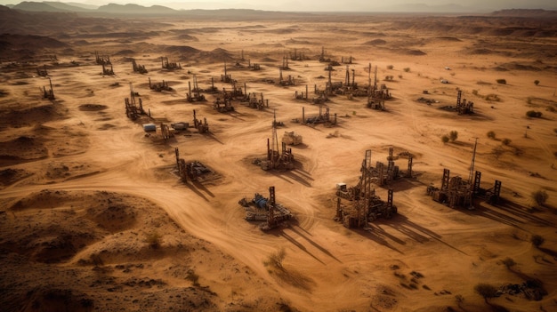 An aerial view of the oil drilling site