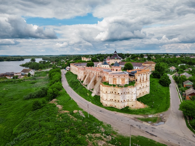 Aerial view of old castle copy space