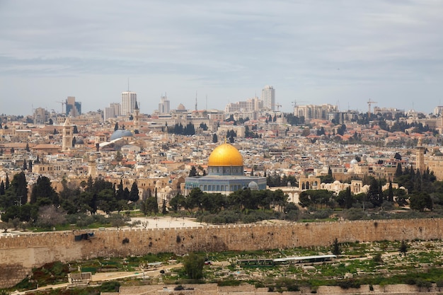 Aerial view of the Old City Tomb of the Prophets and Dome of the Rock