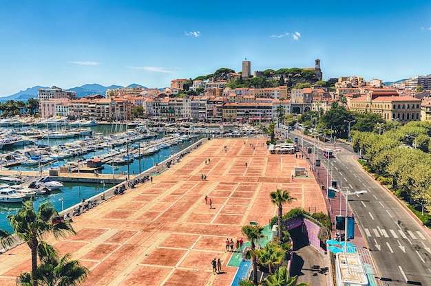 Aerial view over the Old Harbor Cannes Cote d'Azur France