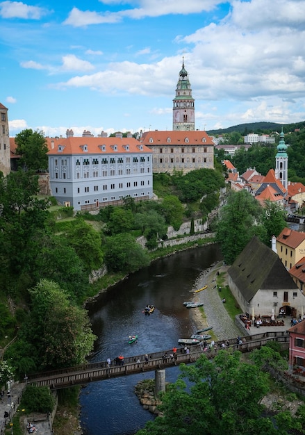 aerial view over the old town of cesky krumlov czech republic