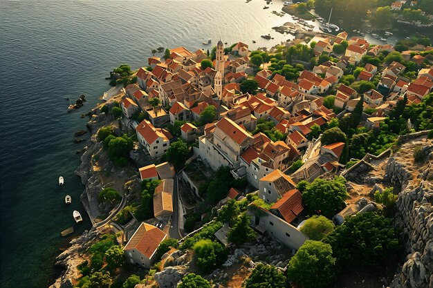 Aerial View of an Old Town in Croatia