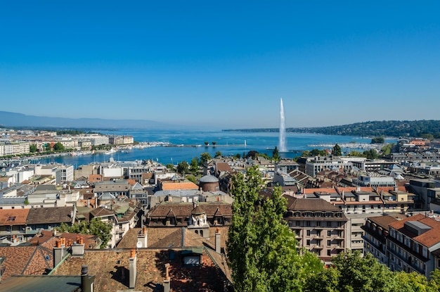 Aerial view of the old town of Geneva Switzerland