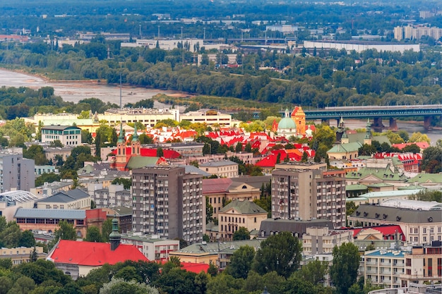 Aerial view, Old Town and modern city from Palace of Culture and Science in Warsaw, Poland