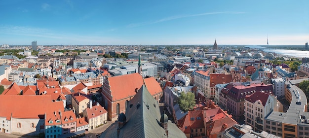 Aerial view of Old Town Riga and River Daugava from Saint Peter's church