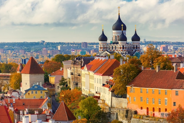 Aerial view old town tallinn estonia