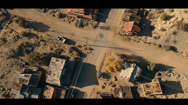 Photo aerial view of an old west town captured by generative ai