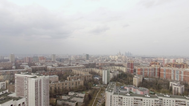 Aerial view of one of the districts of moscow moscow state university and moscow city in the distanc...