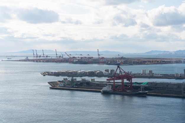 Photo aerial view of osaka port area in japan