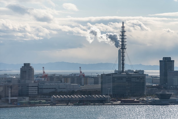 Aerial view of Osaka port area in Japan