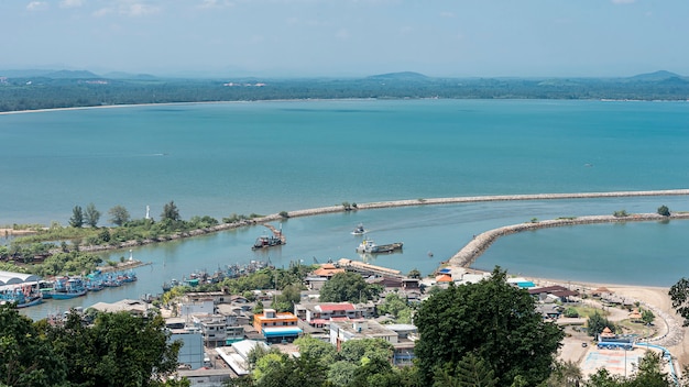 Aerial view Pak Nam Chumphon, Chumphon Thailand.