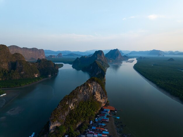 Photo aerial view of panyee island in phang nga thailand