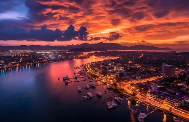 Aerial view of Pattaya city at twilight time Thailand