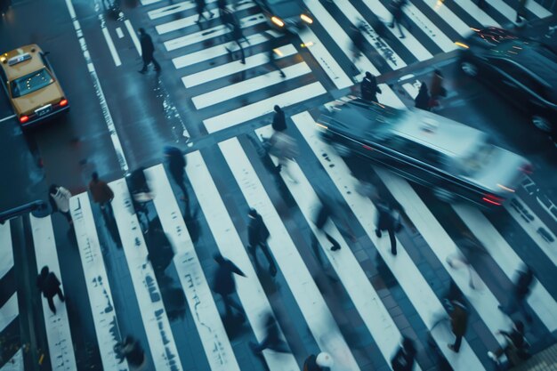 Photo aerial view of people on busy pedestrian crossing