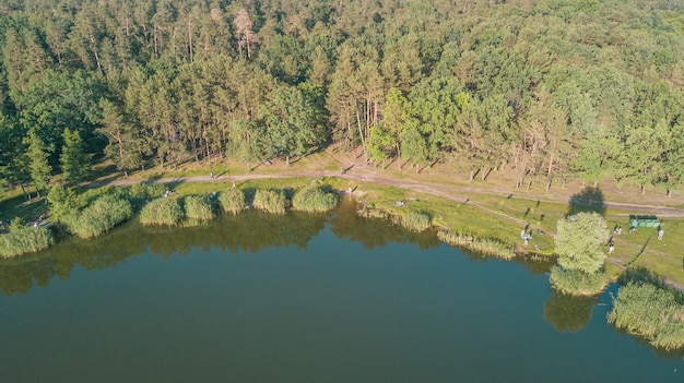 Aerial view of the people at a picnic in a summer park