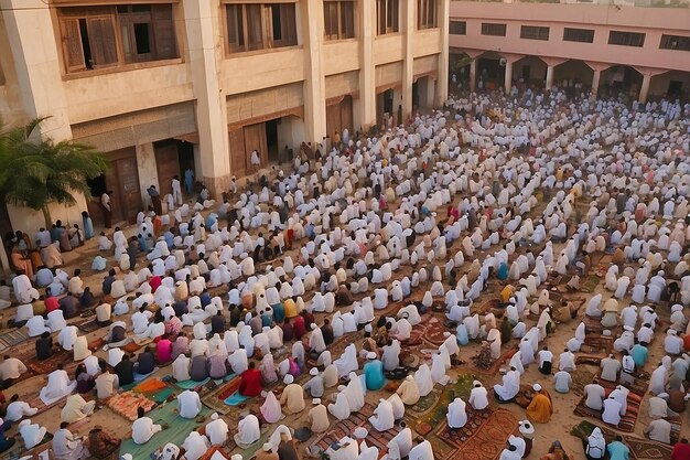 Aerial view of People Worshipping at EidulFitr Mubarak outdoors