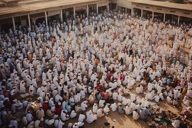 Aerial view of People Worshipping at EidulFitr Mubarak outdoors