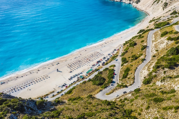 Aerial view of petani beach on the kefalonia island greece