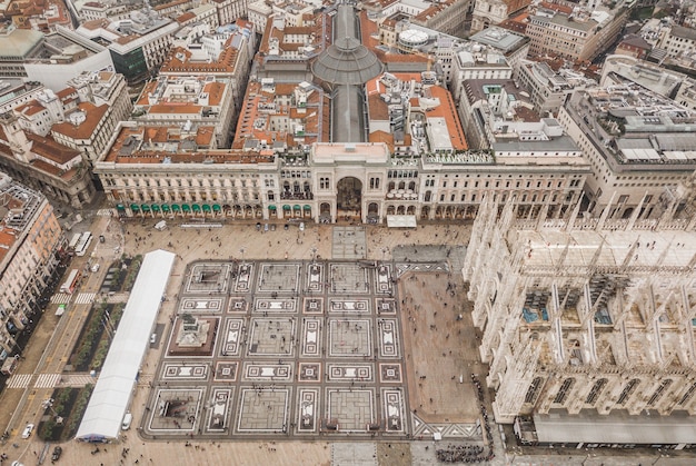 Aerial view of Piazza del Duomo in Milan