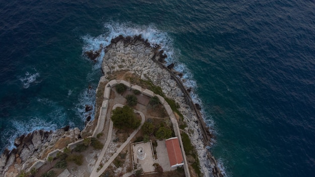 Aerial view Pigeon island castle of Kusadasi Turkey