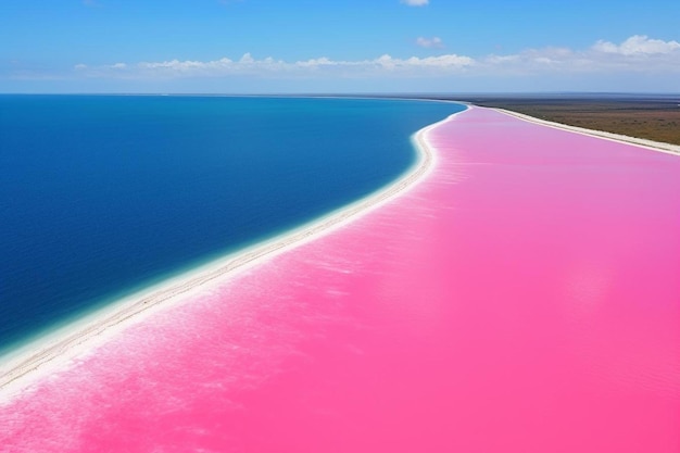 aerial view of the pink lake retba or lac rose in senegal