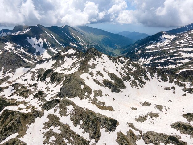 Aerial view of Pirin Mountain near Popovo lake Bulgaria