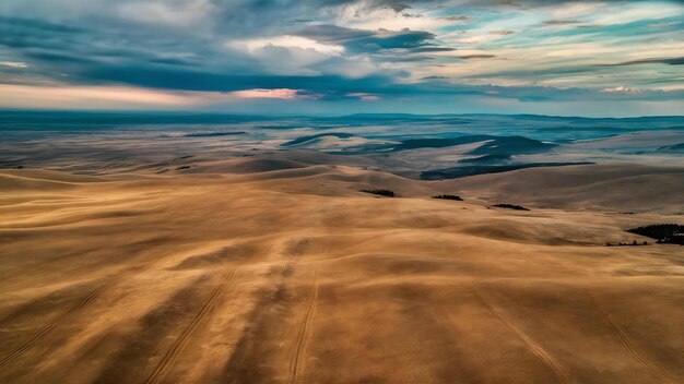 Aerial view of plains and fields